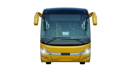 Yellow luxury tour bus with black roof and tinted windows, isolated on transparent background © Mihai