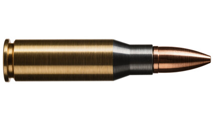 Brass and steel rifle cartridge with copper bullet, isolated on transparent background © Mihai