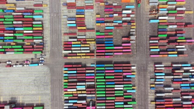 Aerial view of shipping container yard in Sonsonate, El Salvador.