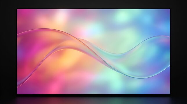 Modern television screen displaying a colorful abstract digital background with soft glowing light waves and gradients