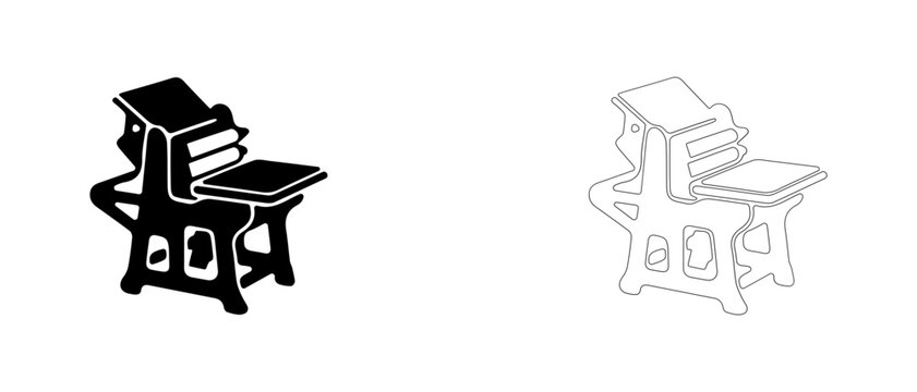 Vintage letterpress printing machine vector icon filled and outline, letterpress printing and traditional typography symbol.