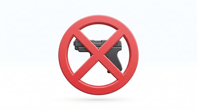 Prohibition sign with a black handgun isolated on a white background, concept of gun control and ban