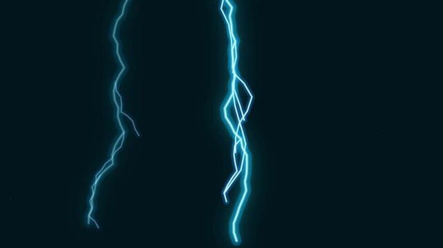 Blue electric lightning strikes flashing on black background