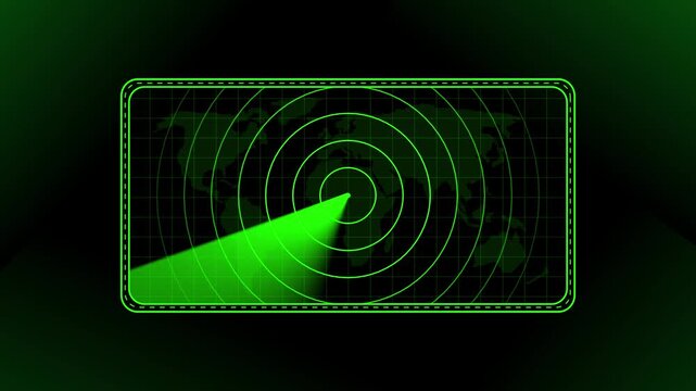 Rectangle radar sweeping and detecting interface animation. Futuristic digital radar interface data detection technology.