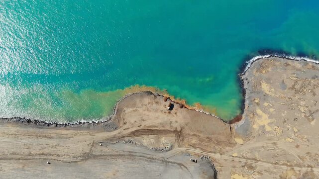 Rize Turkey sea reclamation works show coastal airport construction, trucks, earthmoving.