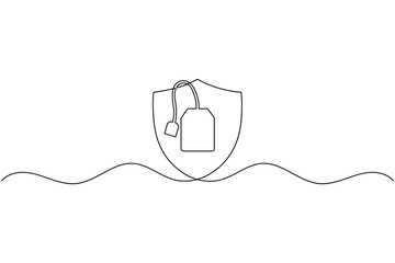 Obraz premium Tea bag inside shield protection continuous one line drawing healthy beverage icon vector illustration