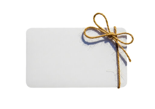 Blank white paper card with a rustic brown twine string bow