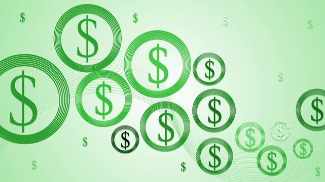 Dollar signs in round frames money finance and business growth background animation