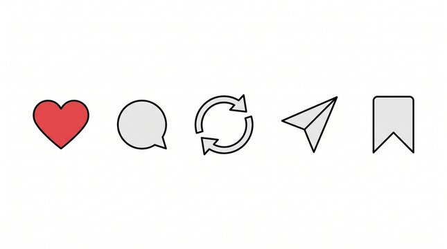 Instagram interaction icons including like comment repost share and save symbols .vector