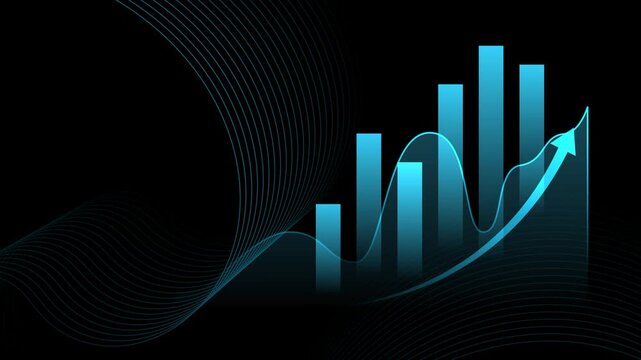 Abstract business growth chart with rising bars and an upward arrow line animation, Abstract growth chart with upward arrow progress finance and success