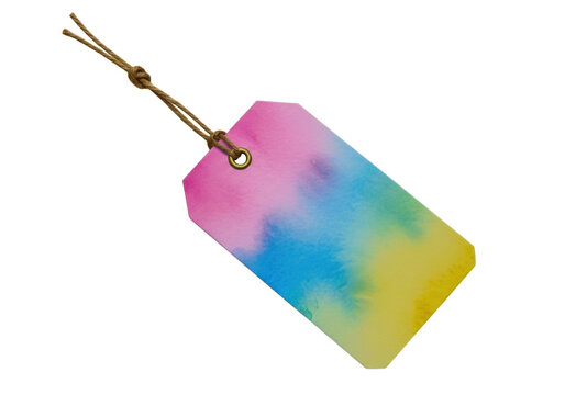 Colorful watercolor gift tag with string attached