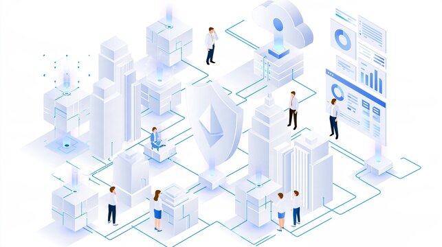 Blockchain Network Illustration With Digital Ledger and Blocks