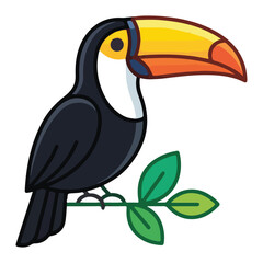 Fototapeta premium Tropical toucan bird illustration perched on green leaf mascot vector