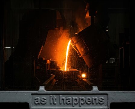 Molten Metal Pouring in a Foundry as It Happens