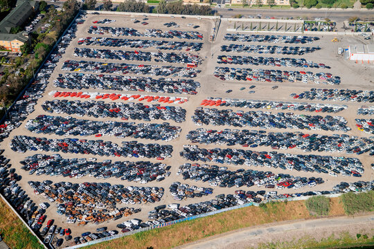 Aerial view of car parking lot at a port in long beach ca USA
