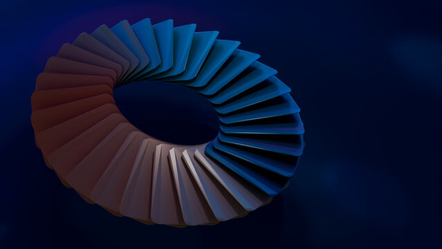 Abstract 3d rendering of rotating circular blue shapes