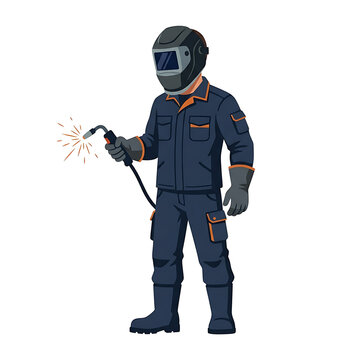 Professional industrial welder clipart with helmet and torch, isolated on white background