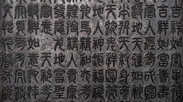 Traditional Chinese Characters Carved on Ancient Stone Stele