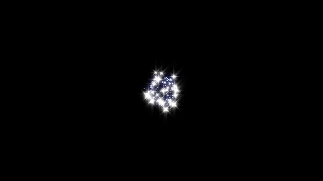 Sparkling star blast trail animation, white glitter particles and twinkling stars with glowing magic burst, cartoon doodle sparkle effects, smooth motion and seamless loop on black background, 4k