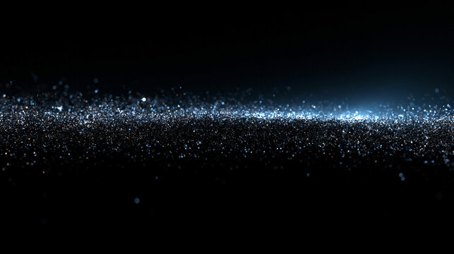 Abstract Blue Glittering Particles on Dark Background