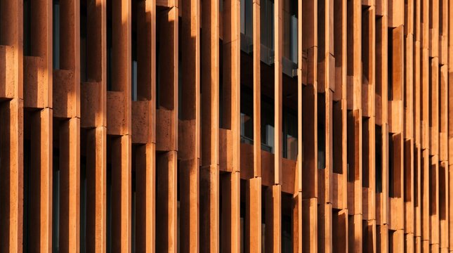 Modern Architectural Building Facade with Vertical Terracotta Fins