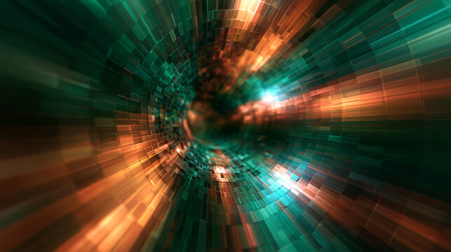 Futuristic Digital Tunnel with Glowing Light and Speed Blur