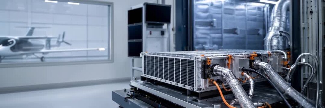 Industrial HVAC cooling equipment in modern facility, energy efficiency website banner