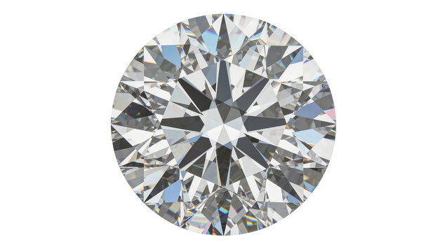Round brilliant cut diamond sparkling with facets, isolated on transparent background
