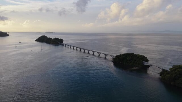 Aerial view of Cayo Levantado bridge in Samana, Dominican Republic.