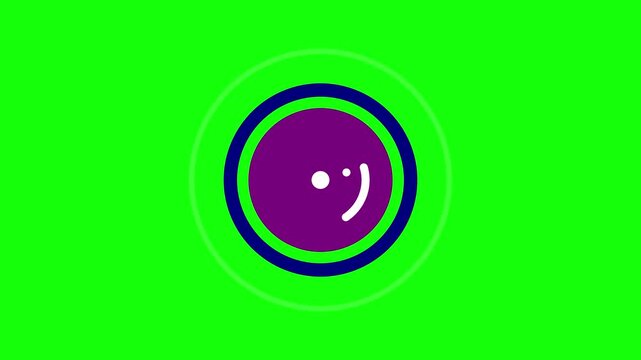 Abstract colorful circular animation icon featuring concentric rings in purple, dark blue, and light green on a neon green background with a white stylized smiling face graphic.