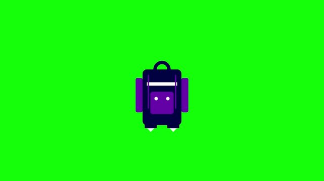 2D Flat Vector Robot Character Animation Icon with Jet Rocket Boosters and Purple Side Panels Isolated on a Bright Green Screen Background for Video Games and Motion Graphics Asset