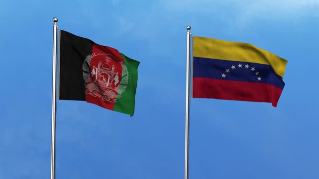 Afghanistan and Venezuela Waving Flags, 3D Illustration