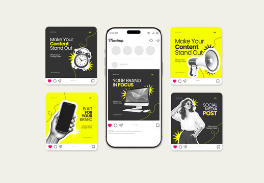 Social Media Post Mockup Collection with Smartphone