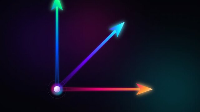 Neon glowing arrows forming a 3D coordinate system on dark background