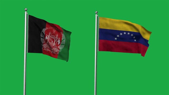 Afghanistan and Venezuela Waving Flags, 3D Illustration
