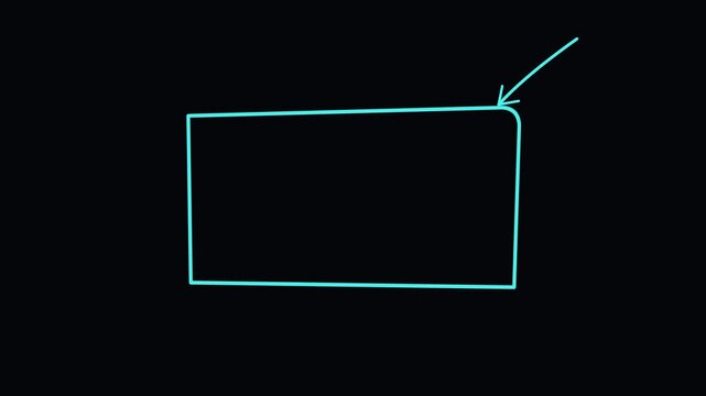 Animated video showing a cyan line drawing a rectangle on a black background. Features a specific focus on a rounded corner detail.