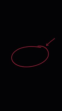 A digital marker animation of a red circle forming on a dark background. An arrow indicates the start point of the stroke. Suitable for UI designs, educational videos, and motion graphic packs.