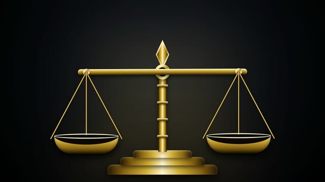 Golden balance scale on dark background symbolizing justice and fairness