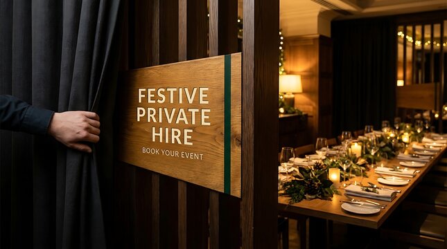 Commercial Christmas Holiday Wooden Business Signage in Festive Winter Setting