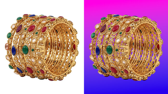 Elaborate gold gemstone stackable bangles jewelry set