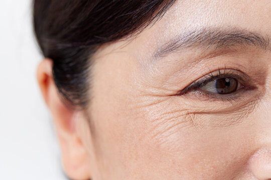 Close-Up of Mature Woman's Eye with Wrinkles and Fine Lines