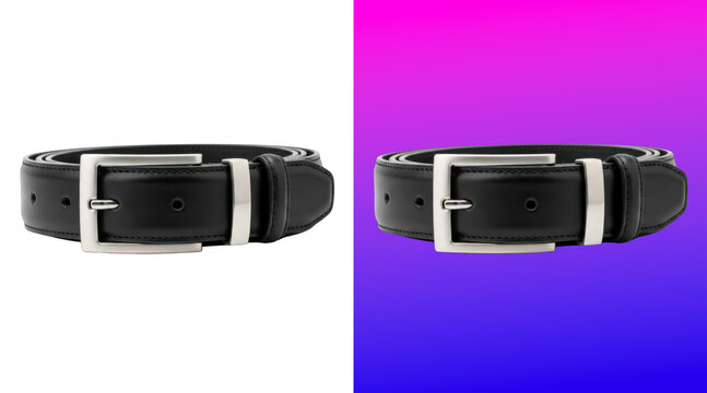 Elegant black leather belt with silver buckle