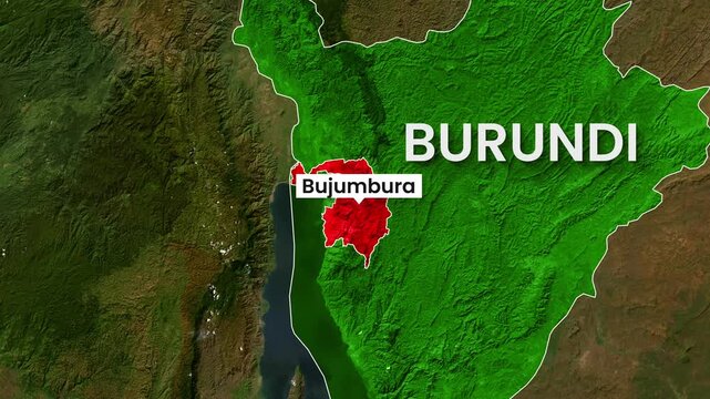 Animated map footage shows Burundi with highlighted Bujumbura city