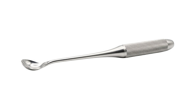 Stainless steel bone curette surgical instrument, professional medical curette for orthopedic surgery, sterile metal surgical tool on white background