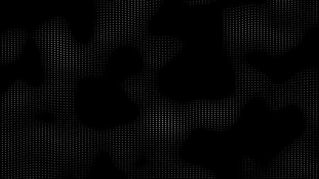 Futuristic digital animation featuring thousands of glowing dots forming flowing wave-like patterns against a dark background.