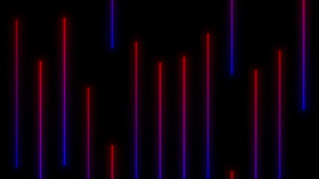 Abstract futuristic background with vertical glowing red, blue, and purple neon light bars emerging from a dark black backdrop