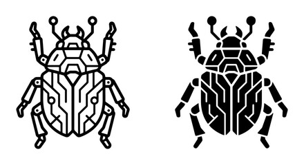 Fototapeta premium Cybernetic Insect Icons, Futuristic Beetle Vector Art, Digital Bug Graphics, Technology Animal Symbol