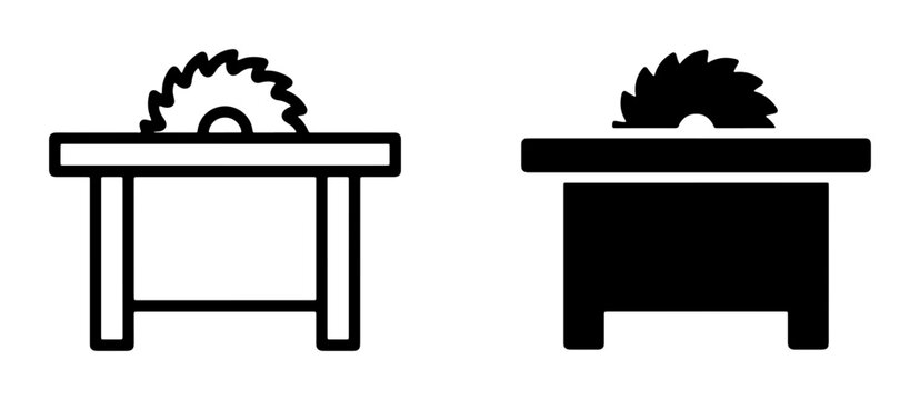 Table Saw Icons, Woodworking Tool Vector Graphics, Circular Saw Machine Silhouette, Construction Equipment Symbols