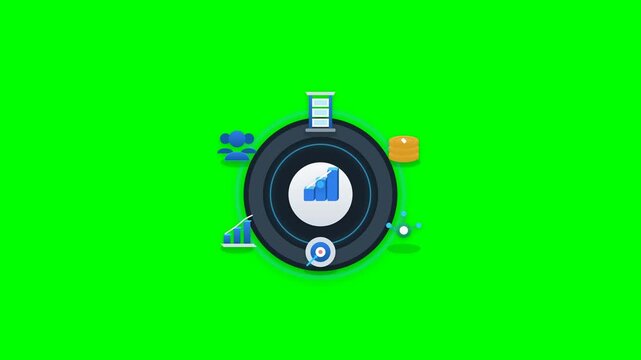 Modern 2.5D business growth animation showing customer acquisition, revenue generation, sales performance, reinvestment, business expansion, and market development connected 