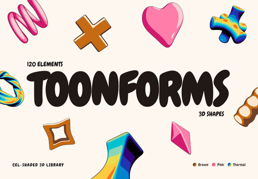 Toonforms Cel-shaded 3D Shapes For Poster And Print Design